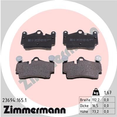 Комплект гальмівних накладок, дискове гальмо ZIMMERMANN 23694.165.1