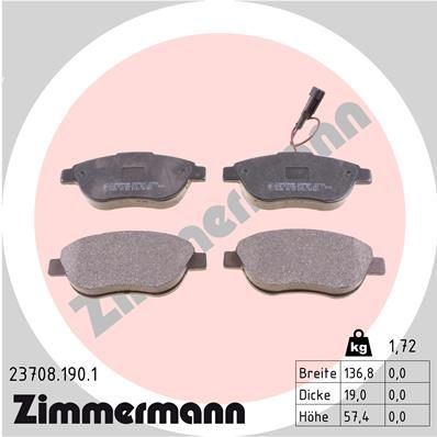 Комплект гальмівних накладок, дискове гальмо ZIMMERMANN 23708.190.1