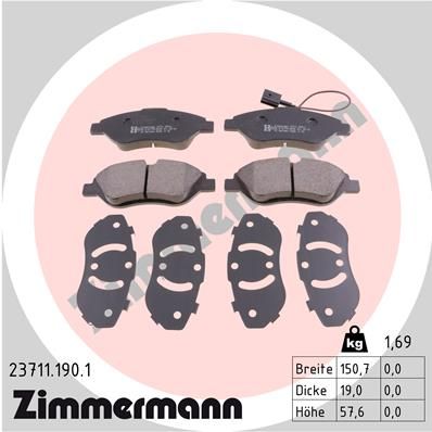 Stabdžių trinkelių rinkinys, diskinis stabdys ZIMMERMANN 23711.190.1