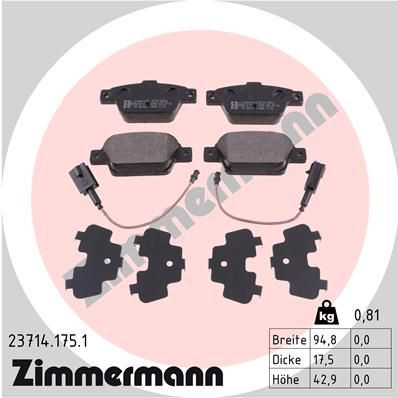 Комплект гальмівних накладок, дискове гальмо ZIMMERMANN 23714.175.1