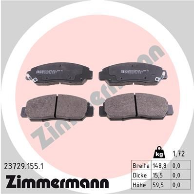 Комплект гальмівних накладок, дискове гальмо ZIMMERMANN 23729.155.1