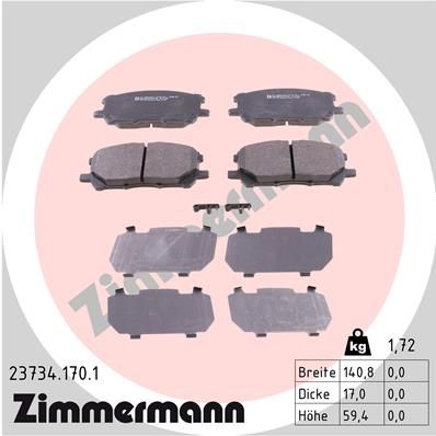 Комплект гальмівних накладок, дискове гальмо ZIMMERMANN 23734.170.1