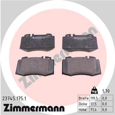Комплект гальмівних накладок, дискове гальмо ZIMMERMANN 23745.175.1