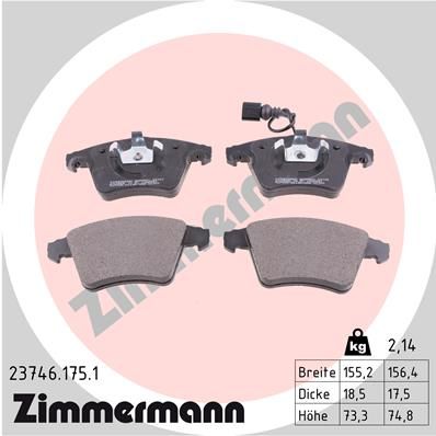 Stabdžių trinkelių rinkinys, diskinis stabdys ZIMMERMANN 23746.175.1