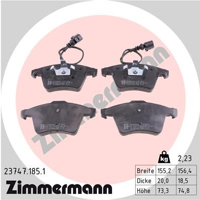 Комплект гальмівних накладок, дискове гальмо ZIMMERMANN 23747.185.1