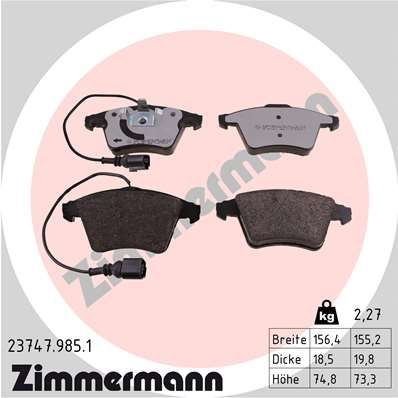 Комплект гальмівних накладок, дискове гальмо ZIMMERMANN 23747.985.1