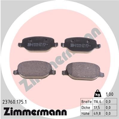 Комплект гальмівних накладок, дискове гальмо ZIMMERMANN 23760.175.1