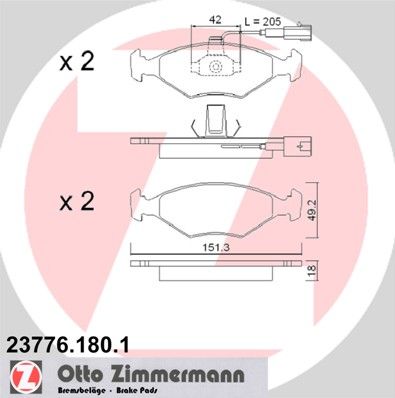 Комплект гальмівних накладок, дискове гальмо ZIMMERMANN 23776.180.1