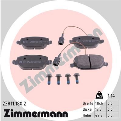 Комплект гальмівних накладок, дискове гальмо ZIMMERMANN 23811.180.2