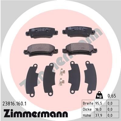 Комплект гальмівних накладок, дискове гальмо ZIMMERMANN 23816.160.1