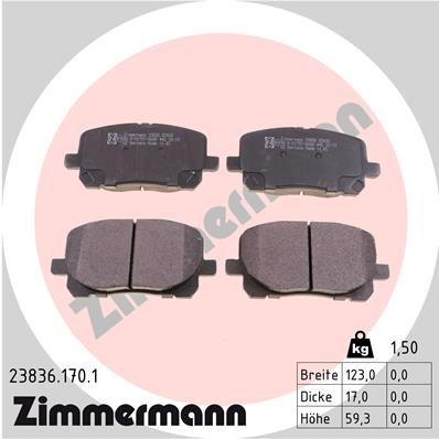 Комплект гальмівних накладок, дискове гальмо ZIMMERMANN 23836.170.1