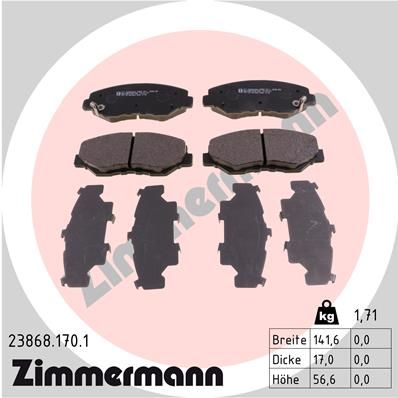 Комплект гальмівних накладок, дискове гальмо ZIMMERMANN 23868.170.1