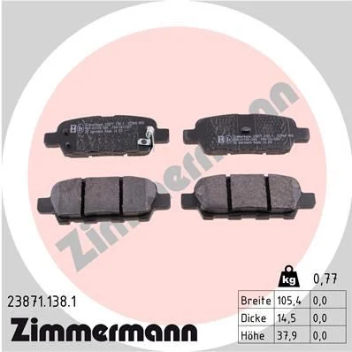 Stabdžių trinkelių rinkinys, diskinis stabdys ZIMMERMANN 23871.138.1
