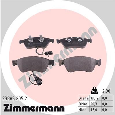 Комплект гальмівних накладок, дискове гальмо ZIMMERMANN 23885.205.2