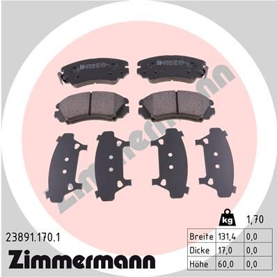 Комплект гальмівних накладок, дискове гальмо ZIMMERMANN 23891.170.1