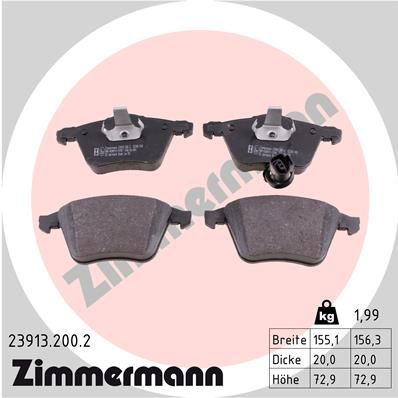 Комплект гальмівних накладок, дискове гальмо ZIMMERMANN 23913.200.2