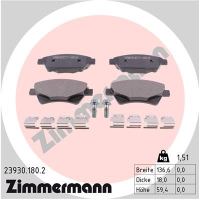 Комплект гальмівних накладок, дискове гальмо ZIMMERMANN 23930.180.2