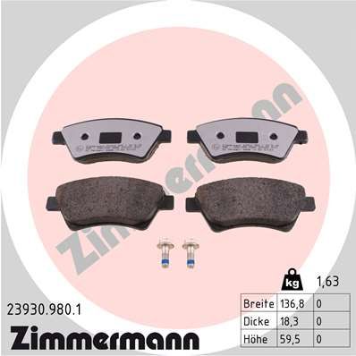 Комплект гальмівних накладок, дискове гальмо ZIMMERMANN 23930.980.1