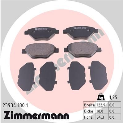 Комплект гальмівних накладок, дискове гальмо ZIMMERMANN 23934.180.1