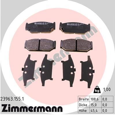 Комплект гальмівних накладок, дискове гальмо ZIMMERMANN 23963.155.1