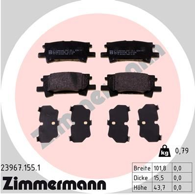 Комплект гальмівних накладок, дискове гальмо ZIMMERMANN 23967.155.1