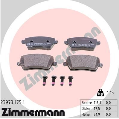 Stabdžių trinkelių rinkinys, diskinis stabdys ZIMMERMANN 23973.175.1