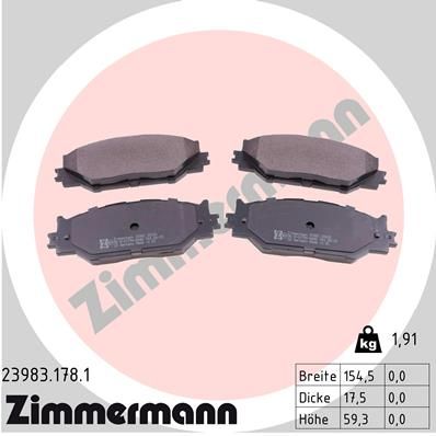 Комплект гальмівних накладок, дискове гальмо ZIMMERMANN 23983.178.1