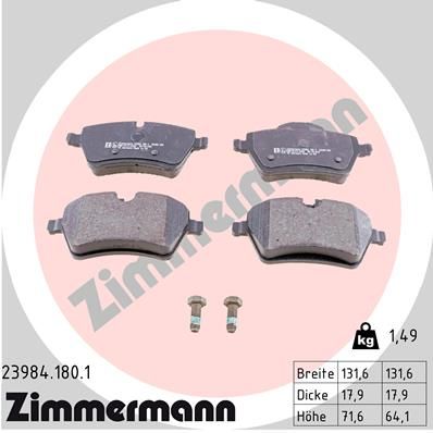 Комплект гальмівних накладок, дискове гальмо ZIMMERMANN 23984.180.1