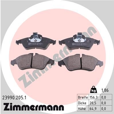 Комплект гальмівних накладок, дискове гальмо ZIMMERMANN 23990.205.1