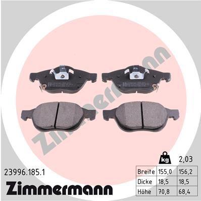 Stabdžių trinkelių rinkinys, diskinis stabdys ZIMMERMANN 23996.185.1