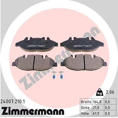 Stabdžių trinkelių rinkinys, diskinis stabdys ZIMMERMANN 24007.210.1
