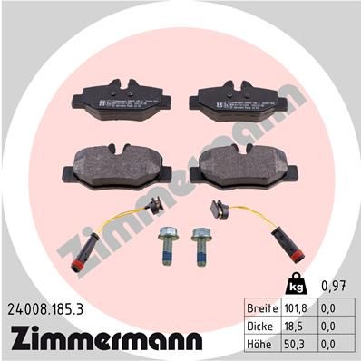 Комплект гальмівних накладок, дискове гальмо ZIMMERMANN 24008.185.3