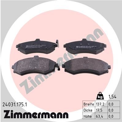 Комплект гальмівних накладок, дискове гальмо ZIMMERMANN 24031.175.1