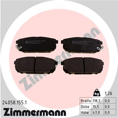 Комплект гальмівних накладок, дискове гальмо ZIMMERMANN 24058.155.1