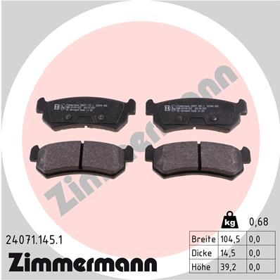 Комплект гальмівних накладок, дискове гальмо ZIMMERMANN 24071.145.1