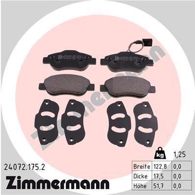 Комплект гальмівних накладок, дискове гальмо ZIMMERMANN 24072.175.2