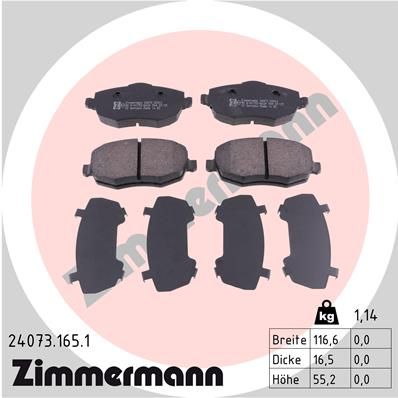 Комплект гальмівних накладок, дискове гальмо ZIMMERMANN 24073.165.1