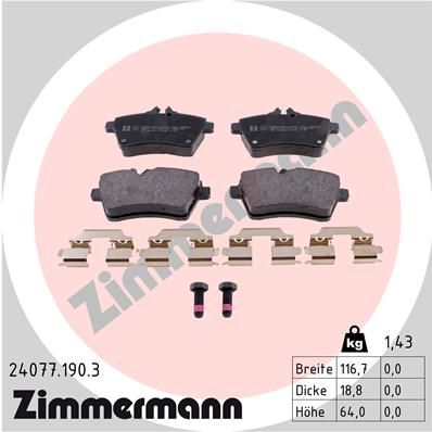 Комплект гальмівних накладок, дискове гальмо ZIMMERMANN 24077.190.3