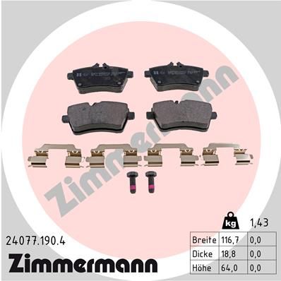 Комплект гальмівних накладок, дискове гальмо ZIMMERMANN 24077.190.4