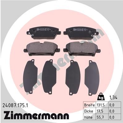 Комплект гальмівних накладок, дискове гальмо ZIMMERMANN 24087.175.1