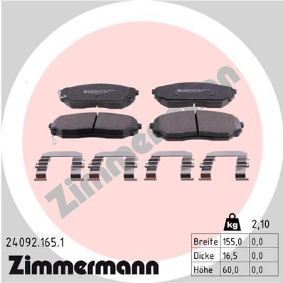Комплект гальмівних накладок, дискове гальмо ZIMMERMANN 24092.165.1