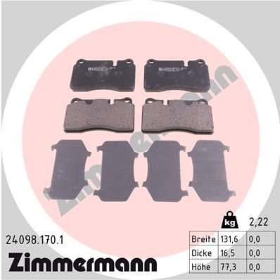 Комплект гальмівних накладок, дискове гальмо ZIMMERMANN 24098.170.1