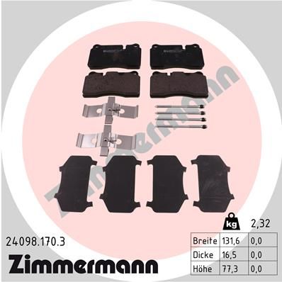 Комплект гальмівних накладок, дискове гальмо ZIMMERMANN 24098.170.3