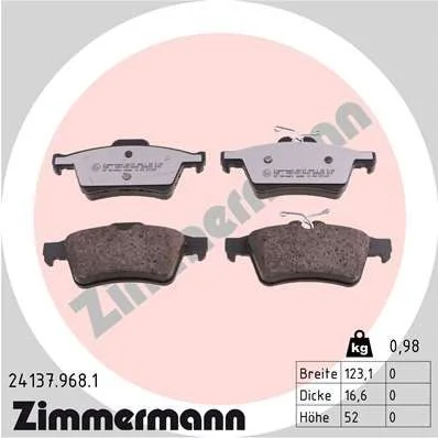 Stabdžių trinkelių rinkinys, diskinis stabdys ZIMMERMANN 24137.968.1