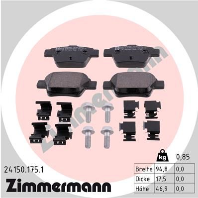 Комплект гальмівних накладок, дискове гальмо ZIMMERMANN 24150.175.1