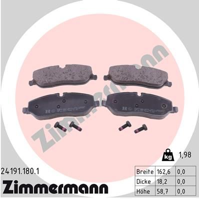 Комплект гальмівних накладок, дискове гальмо ZIMMERMANN 24191.180.1