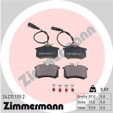 Комплект гальмівних накладок, дискове гальмо ZIMMERMANN 24211.170.2