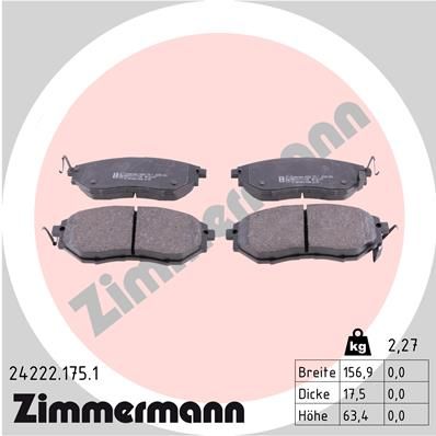 Комплект гальмівних накладок, дискове гальмо ZIMMERMANN 24222.175.1