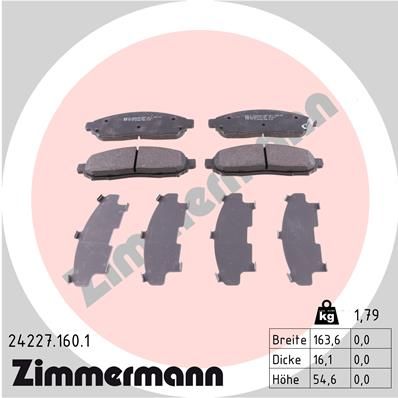 Комплект гальмівних накладок, дискове гальмо ZIMMERMANN 24227.160.1
