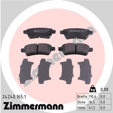 Комплект гальмівних накладок, дискове гальмо ZIMMERMANN 24240.165.1